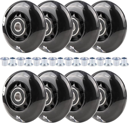 8pcs Inline Skate Wheels Led Light-Up Wheels 64/70/72/76/80mm w/Bushings 85-88A for Kids and Youth Beginners Children's Inline Skates Indoor/Outdoor Use (Black, 64mm)