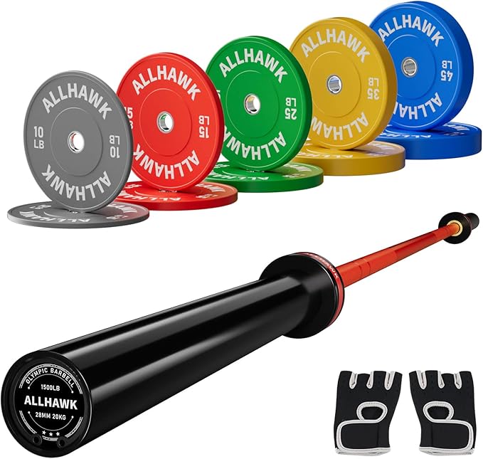 Colorful Olympic Bumper Plates, 2-inch Stainless Steel Insert, Virgin Rubber Weight Plate Set for Barbell Weight Lifting and Strength Training Home Gym