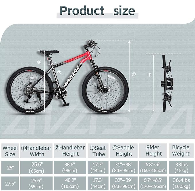 AVASTA Earth 26 27.5 inch Mountain Bike with 21-Speed，Aluminum Frame, Dual Disc Brake, Comfortable Saddle,Multiple Colors