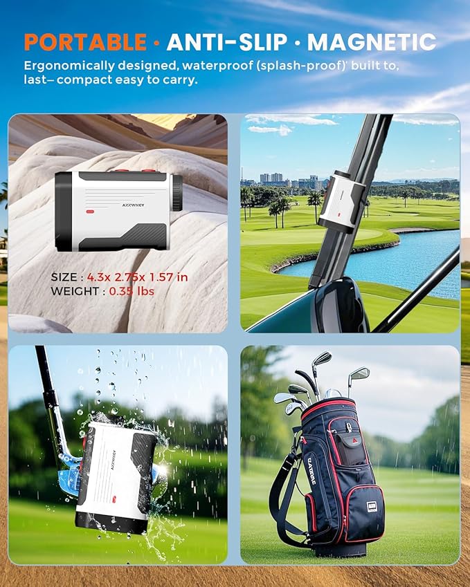 Golf Rangefinder with Slope - 1300/1500 Yards Laser Range Finder for Golf & Hunting, 7X Magnification, High-Precision Flag Locking Vibration, Rechargeable, IP54 Waterproof, Built-in Magnetic Strip