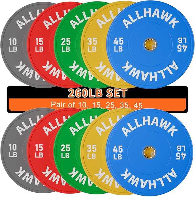 Colored Olympic Weight Plates, 2-inch Rubber Bumper Plate Set for Home Gym Barbell Weight Lifting and Strength Training