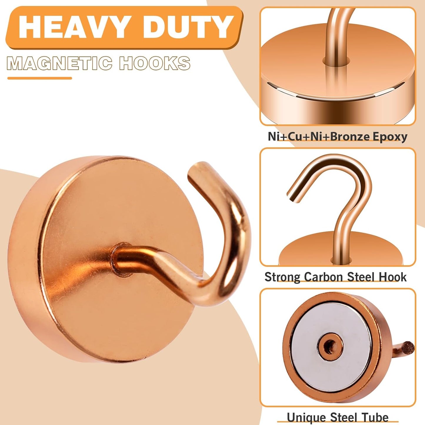 Neosmuk Magnetic Hooks, Cruise Ship Essentials, 80lb+ Heavy Duty Magnetic Hooks for Cruise Cabins, Refrigerator, Grill, Hanging, and Travel | Extra Strong Must-Haves Magnet Hook,Bronze
