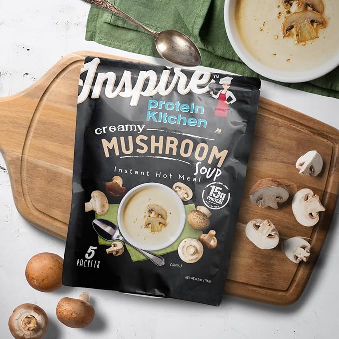 Inspire Creamy Mushroom 15g Protein Instant Soup by Bariatric Eating (5 Packets)