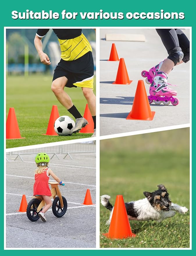GHB Soccer Cones 7" 9" of 12 24 Pack Disc Soccer Sport Cones Training Field Marker Agility Cones for Basketball, Coaching, Practice Equipment Includes Drills Guide