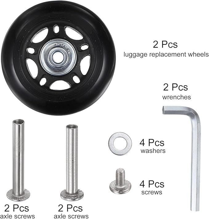 uxcell Replacement Luggage Wheels 68x24mm Suitcase Wheel Repair Kits Include 2 PU Bearing Wheels & Washers, Wrenches & Axle Screw for Trolley Bag, Inline Skate and Caster Board