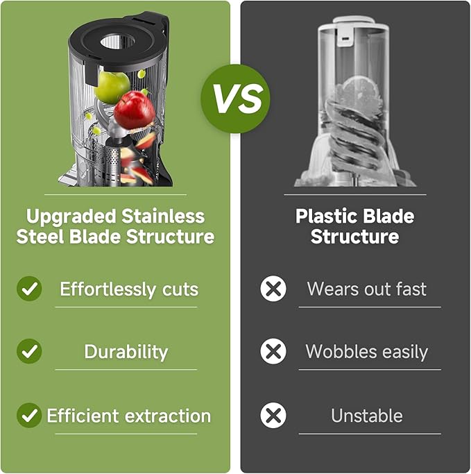 AMZCHEF Cold Press Juicer, Juicers Machines - 5.4" Large Feed Chute for Whole Fruits & Vegetables, Stainless Steel Slow Masticating Juice Easy to Clean, Large Auger, Triple Strainers, Silver