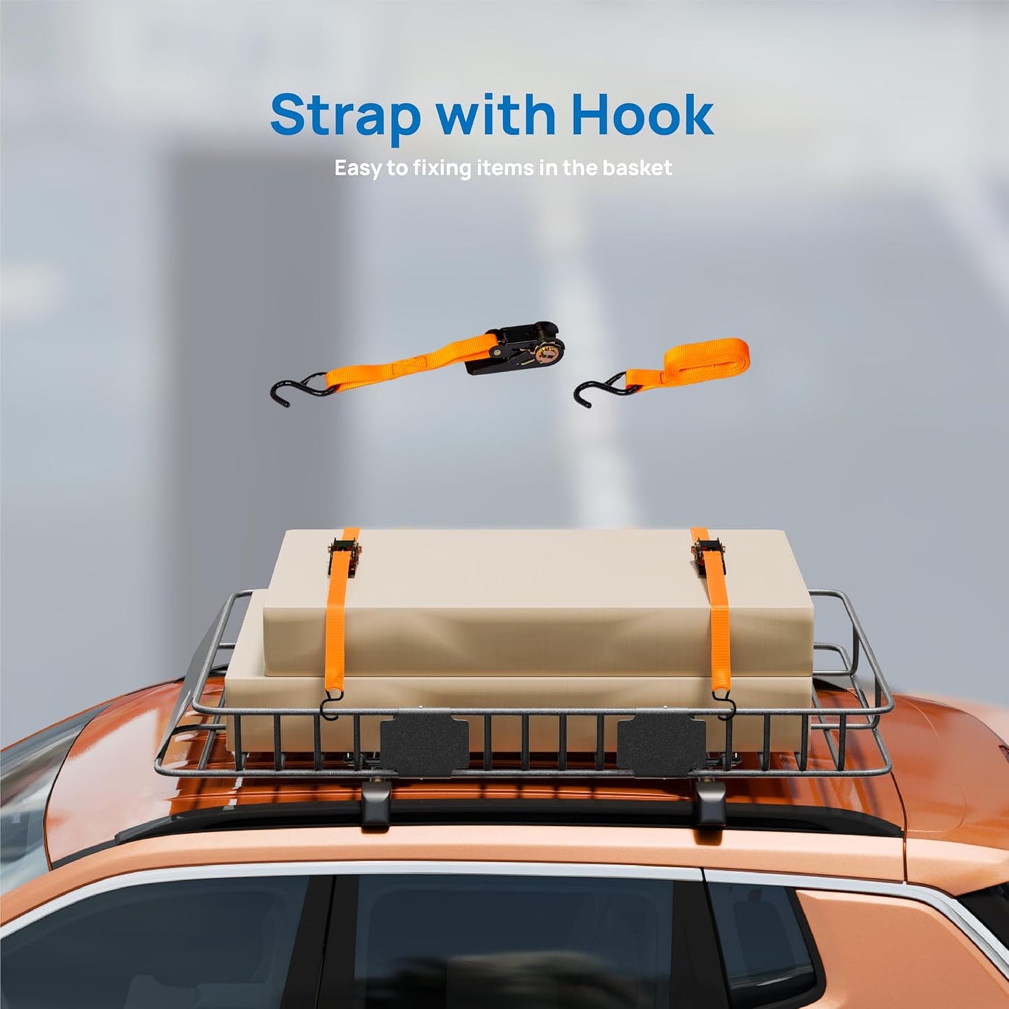 Bonnlo 250lbs Extendable Rooftop Cargo Carrier, 64×39×6inch Universal Roof Rack Basket with 4×Straps, Car Top Rack Luggage Holder for SUV/Truck/Van