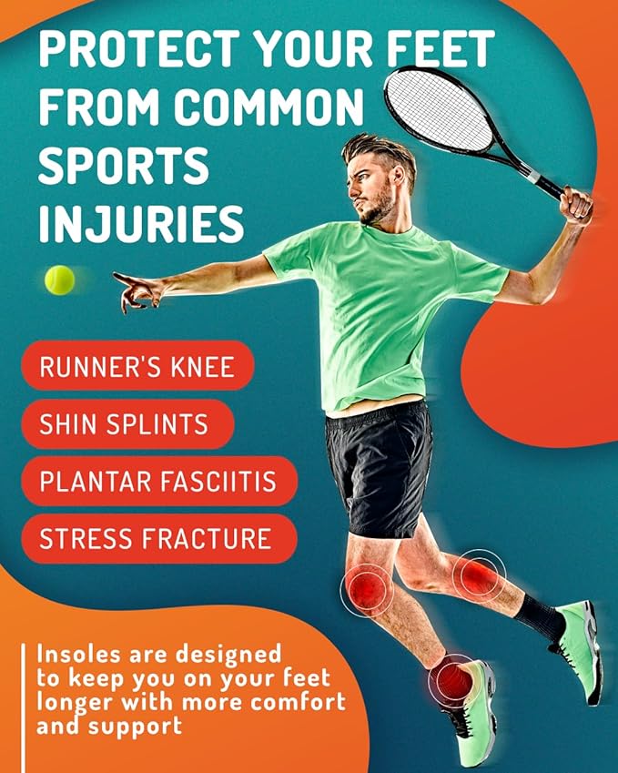 Sport Shock Absorbing Insoles - Athletic Shoe Cushioning Inserts for Men and Women - Ideal for Active Sports Running Training Hiking - Neutral Arch Good for Sneakers Shoes, S