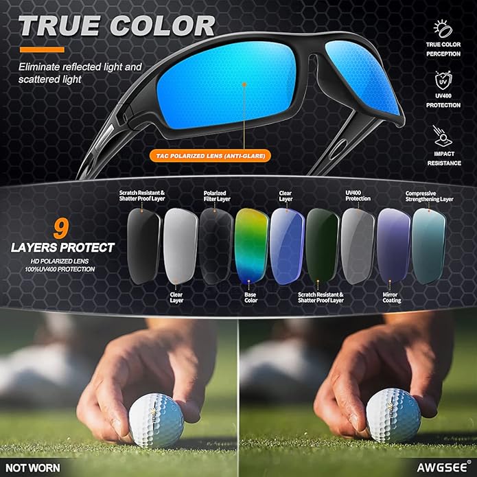 Polarized Sports Sunglasses for Men 100% UV Protection Wrap Around Unbreakable Sun Glasses for Fishing Driving