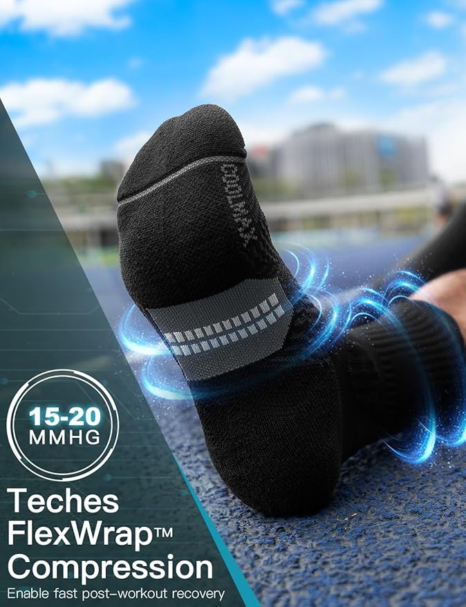 Mens Bamboo Viscose Coolmax Crew Compression Running Socks Athletic Hiking Workout Moisture Wicking Anti-Blister