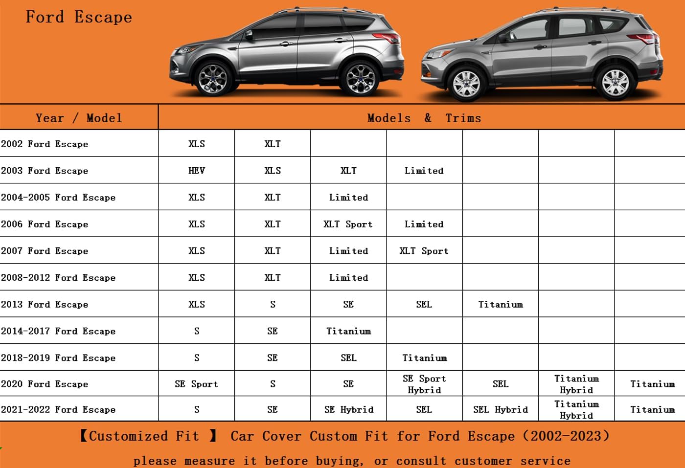 Kayme 6 Layers SUV Car Cover Custom Fit for Ford Escape (2000-2025) Waterproof All Weather for Automobiles, Outdoor Full Cover Rain Sun UV Protection.Silver