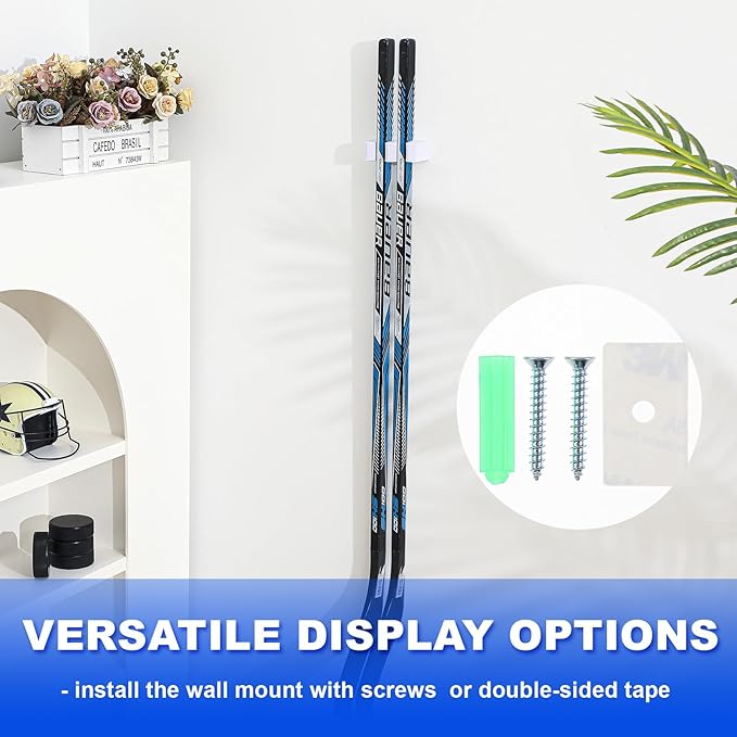 Yousoontic Hockey Stick Holder Wall Mount, 1-6 Stick Capacity, Ice and Field Hockey Organizer (Decor & Storage 2-in-1) for Home Garage Room Office Sports Decoration