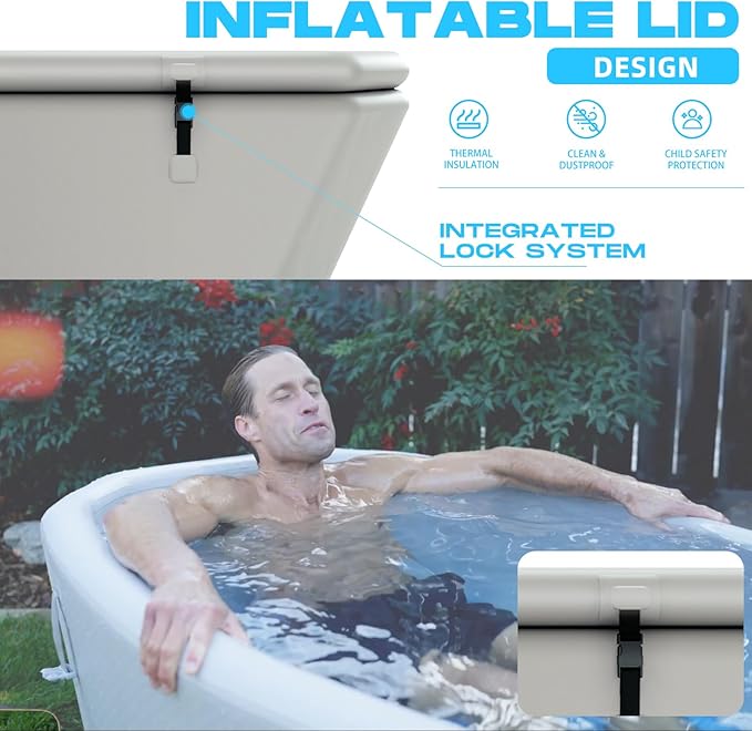 Inflatable Ice Bath Tub for Athletes - Slanted-Edge Cold Plunge Tub Compatible Water Chiller, Insulated Lid, EVA Groundsheet, Backpack, 120 Gallon, 61" L x 31.5" W x 24.8" H