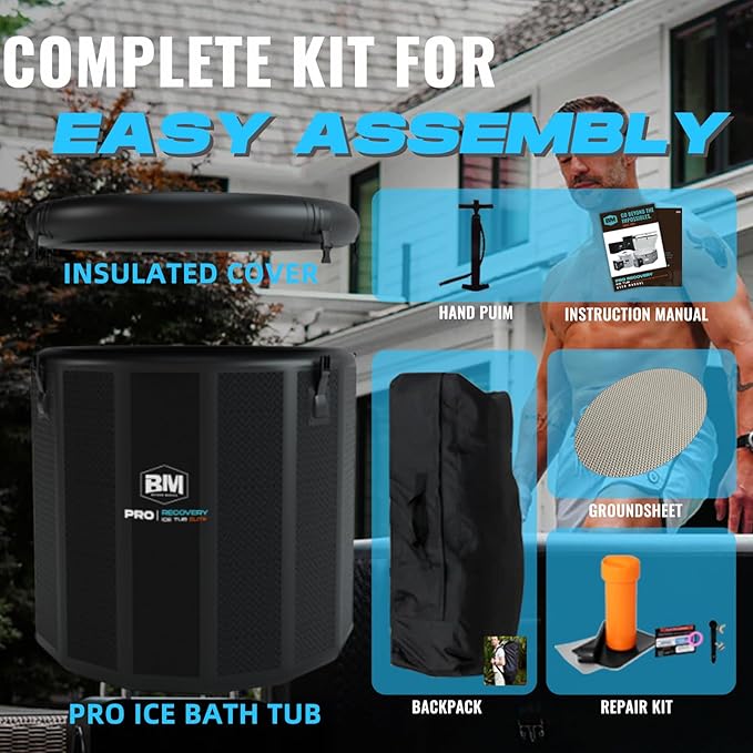 Inflatable Ice Bath Tub for Athletes, Cold Plunge Recovery Tub with Insulated Lid, EVA Groundsheet, Backpack, 115 Gallon Capacity, 39" x 39" x 35.4", Portable Durable Design