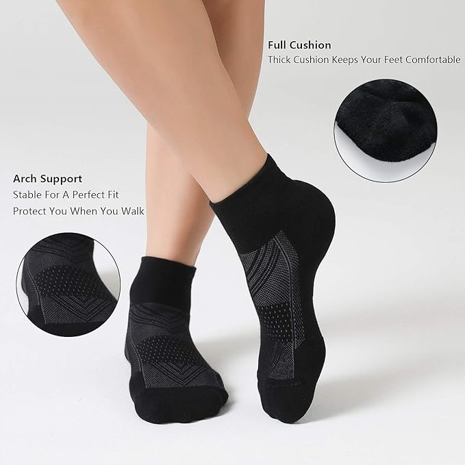 CelerSport 6 Pack Men's Ankle Socks with Cushion, Sport Athletic Running Socks