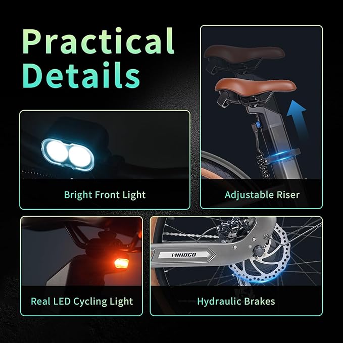 Carbon Fiber Electric Bike, 48V Dual Battery 128 Miles Ebike, Peak 1000W Motor 25MPH, 26'' Big Tires, 7-Speed, Hydraulic Brakes, Front Suspension Electric Bicycle for Men/Women Commuter