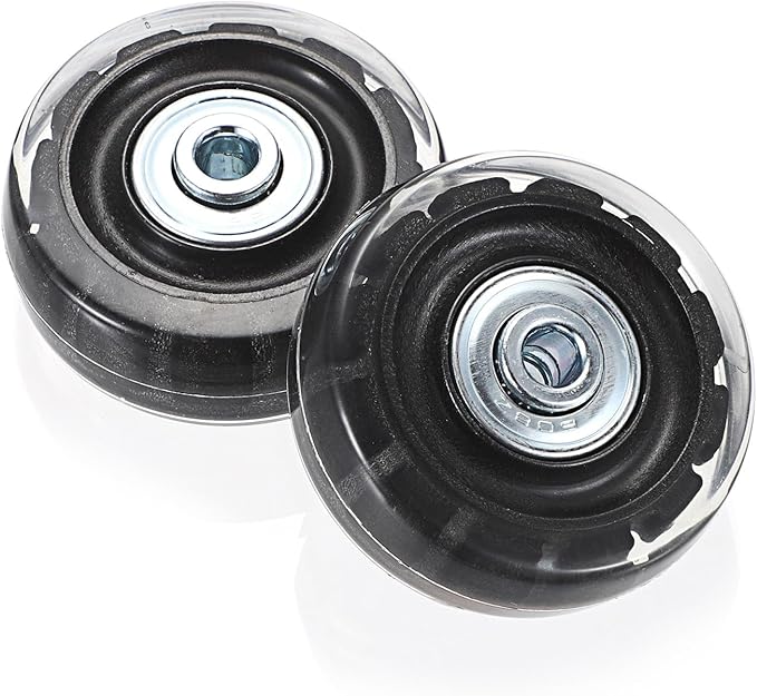 OwnMy 50mm x 17mm Clear Luggage Wheels Replacements Set of 2 - Mute Suitcase Swivel Wheels Kit With Screws, Axles, Bearings - Rotatable Rubber Silent Wheels