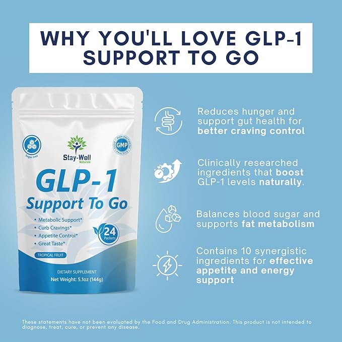 GLP-1 Supplement | Natural GLP-1 Production | GLP 1 Booster Drink Mix to Control Appetite and Cravings | Great Tasting Metabolic Support - Yerba Mate, Garcinia Cambogia, Berberine [Tropical Fruit]