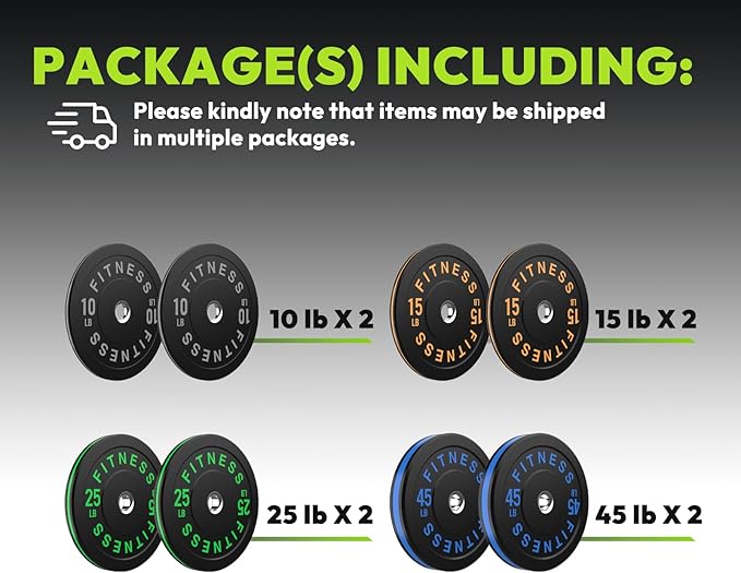 Rubber Weight Plates, Olympic Bumper Plate Set 2-Inch, 45/100 / 160/190 / 260/300 lb Barbell Weights for Home Gym, Colored Standard Strength Training Plates for Weightlifting