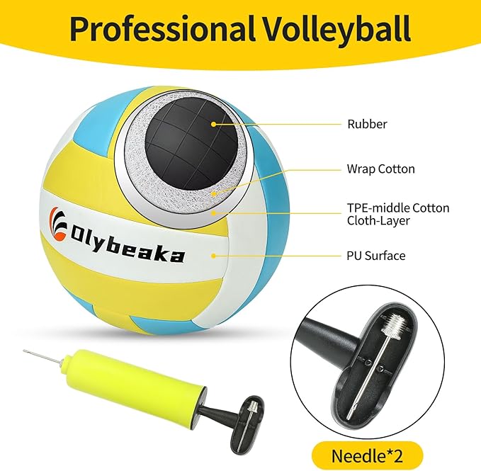 Portable Outdoor Volleyball Net Set for Backyard Beach with Adjustable Poles, Soft PU Volleyball & Pump, Carry Bag and Durable Anti-Sagging Net