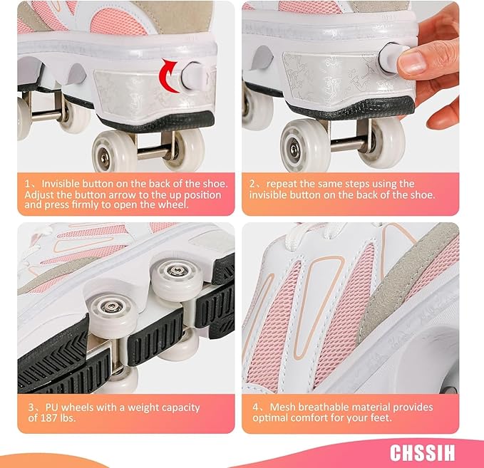 CHSSIH Roller Skate Shoes for Girls, Kids, Women, Men & Adults – Retractable Shoes with Wheels | Pop-Out High Roller Skating Shoes That Turn Into Sneaker Skates