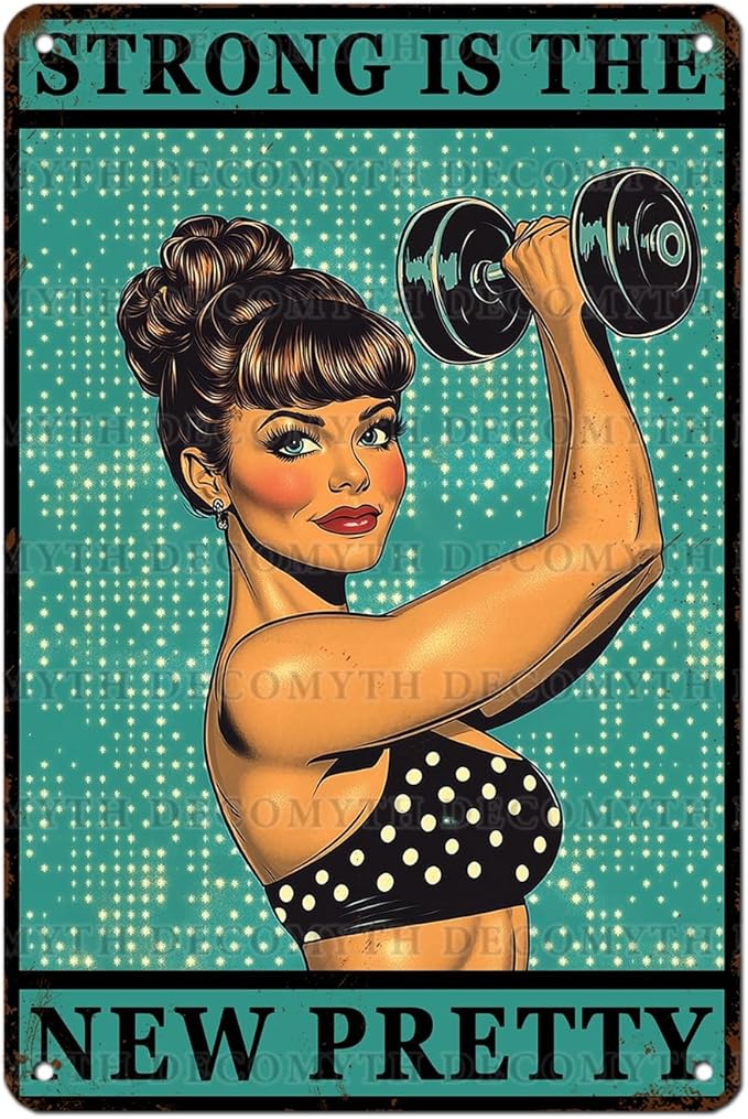 Gym Room Sign Weightlifting Metal Poster Strong Is The New Pretty Motivational Sign for Gym Workout for Home Fitness 12 * 8inch