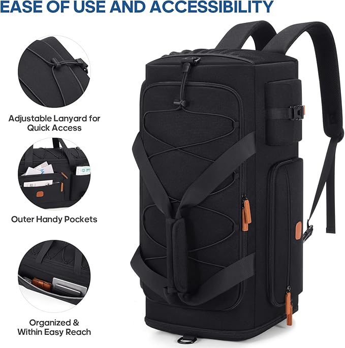 Gym Bag for Men and Women with Shoe & Laptop Compartment, 3-in-1 Sports Travel Duffel Bag Anti-Theft Weekender Carry-On Backpack for Airplane & Workout, Overnight Travel Bag,35L (Black, Medium)