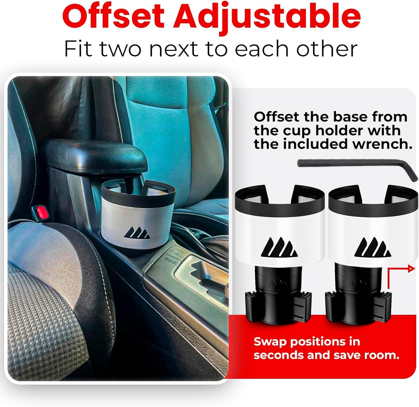 Integral Ultimate Expander Car Cup Holder - Adjustable Base - Expander & Organizer for Vehicles - Compatible with Coffee Mug, Yeti 14/24/36/46oz, Ramblers, Hydro Flasks 32/40oz, 3.4"-4.0" Bottles