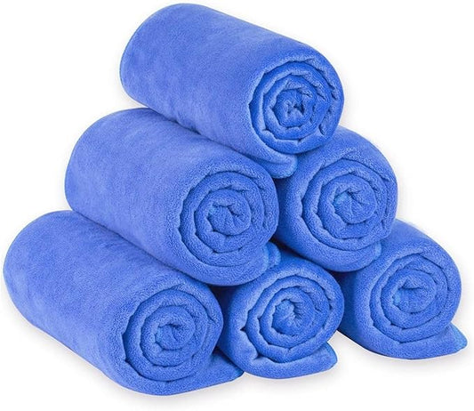 JML Microfiber Bath Towels Set, Large, Absorbent, Soft, Fast Drying, Multipurpose Microfiber Towel for Adult, Beach, Pool, Sport, Yoga, 6 Pack, 27" x 55" - Blue