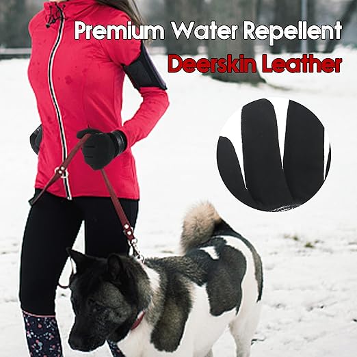 HANDLANDY Winter Gloves for Men Women, Thermal Gloves for Cold Weather Driving Cycling Ski Outdoor, Insulated Leather Work Gloves (Large, Black)