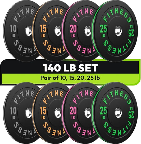 Rubber Weight Plates, Olympic Bumper Plate Set 2-Inch, 45/100 / 160/190 / 260/300 lb Barbell Weights for Home Gym, Colored Standard Strength Training Plates for Weightlifting