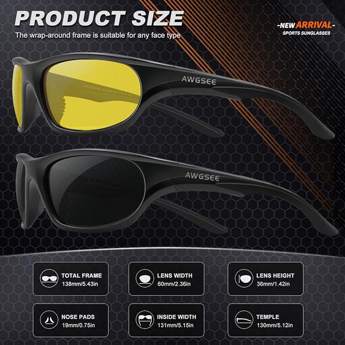 Polarized Sports Sunglasses for Men,TR90 Unbreakable Frame Sunglasses for Fishing Driving Cycling UV400 Protection