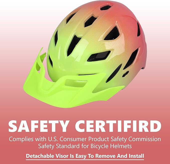 Kids Bike Helmet,Bavilk Kids Boys Girls Bike Helmets with LED Light Detachable Visor Children Youth Teen Multi-Sport for Skating Cycling Scooter Skateboard Adjustable & Lightweight 19.7"-22.4"