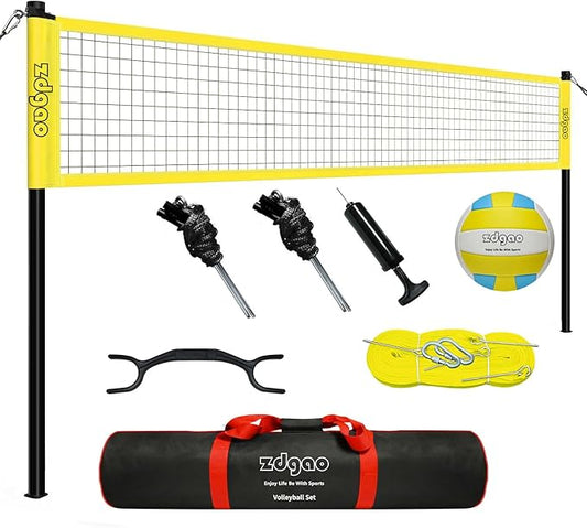 Volleyball Net Outdoor - Portable Volleyball Set for Backyard with Professional Volleyball Net, Wrap Yarn Volleyball and Pump, Boundary Line, Carry Bag