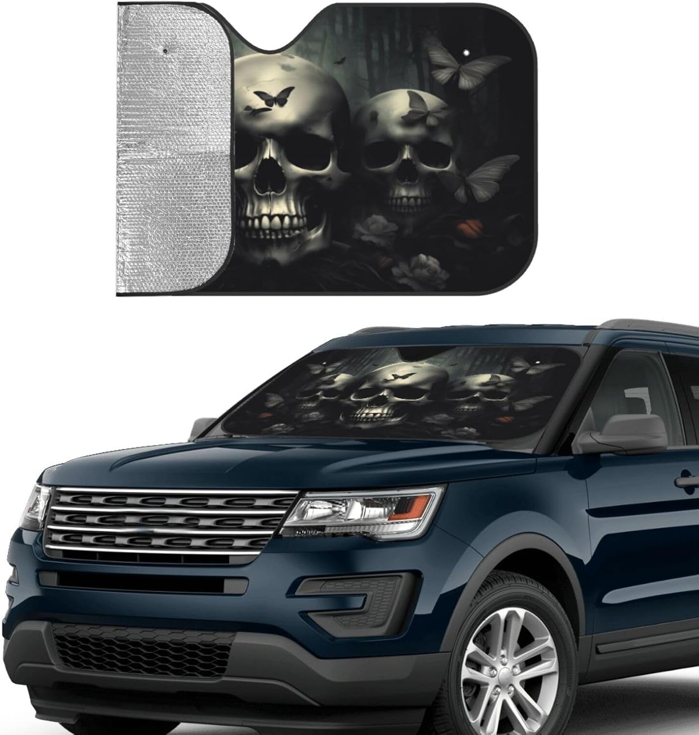 Skull Car Sun Shade Windshield Sunshade Foldable Front Window Shield Cover for Truck SUV