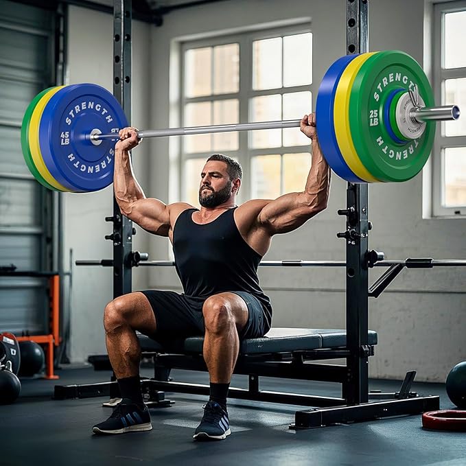 Olympic Rubber Bumper Weight Set - 2 Inch Barbell Plates for Home Gym Strength Training