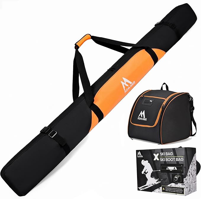 Ski Bag and Ski Boot Bag Combo-Padding Skis Bag for Air Travel,Water Proof Ski Boot Bag Fits for Skis Up to 200 CM and Boots Up To Size US13,Adults Ski Travel Bag