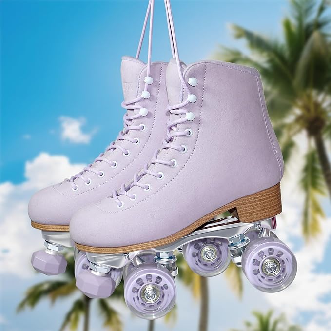 Roller Skates for Women or Men with Height Adjustable Rubber Stoppers Retro Suede Quad Roller Skates for Outdoor and Indoor