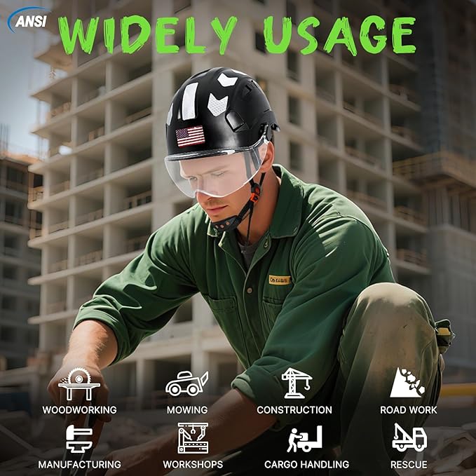 AOLAMEGS Construction Safety Hard Hat - ANSI Z89.1 Type Ι OSHA Approved Safety Helmets with Chin Straps Lightweight Reflective Vented ABS Hard Hats For Men Women Industrial Workwear 6-point Suspension