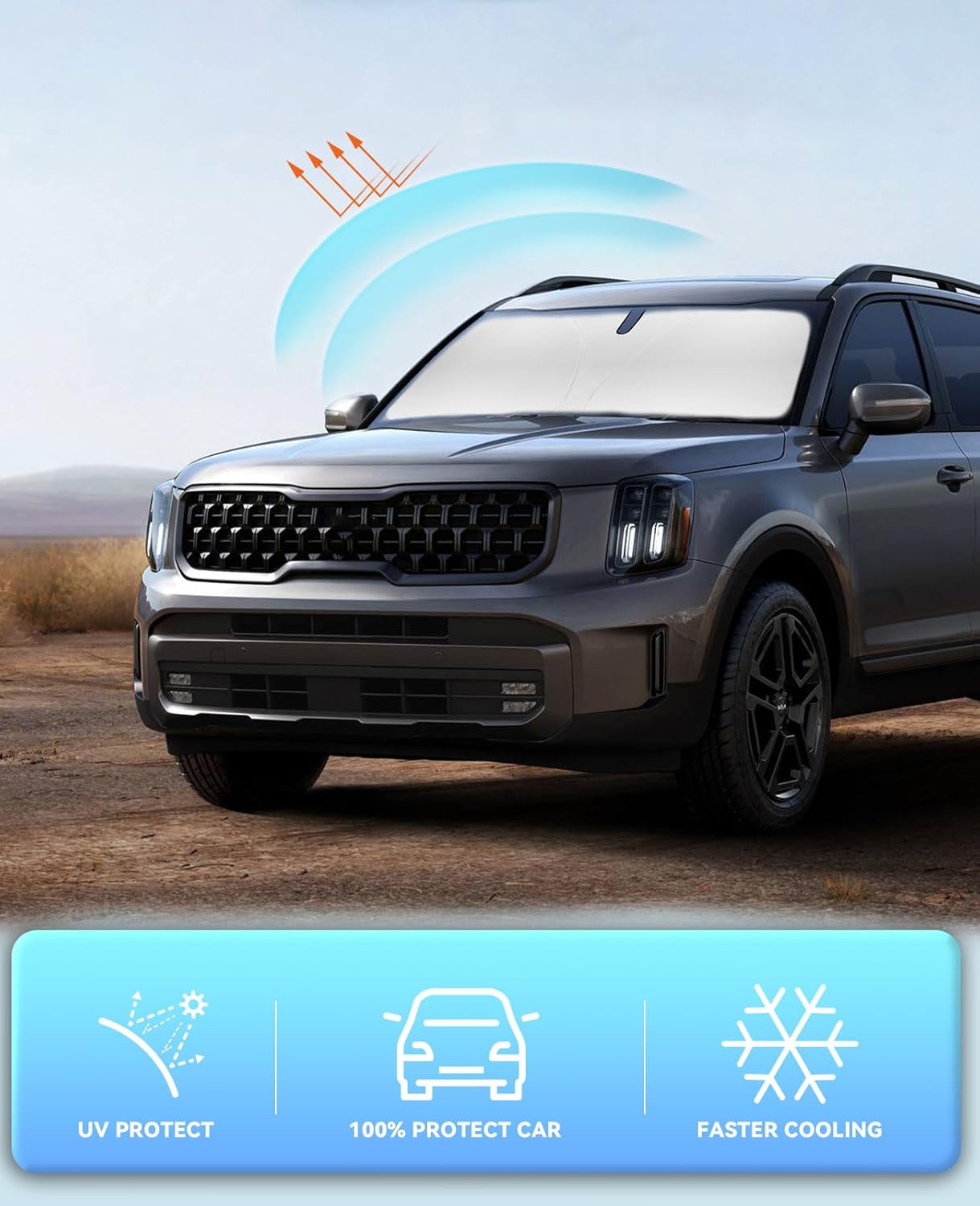Sunshade Sun Shade for 2020 2021 2022 2023 2024 2025 Kia Telluride Accessories Custom Fit Telluride Windshield Cover Fodable 240T 4-Layer Front Window Shield Sun Visor Protector Block UV Rays