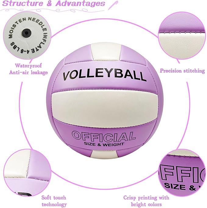 Volleyball Official Size 5 for Indoor Outdoor, Thicker PU Soft Volleyball Kit for Girls Boys Teenager Adults Beach Game Gym Training Beginner