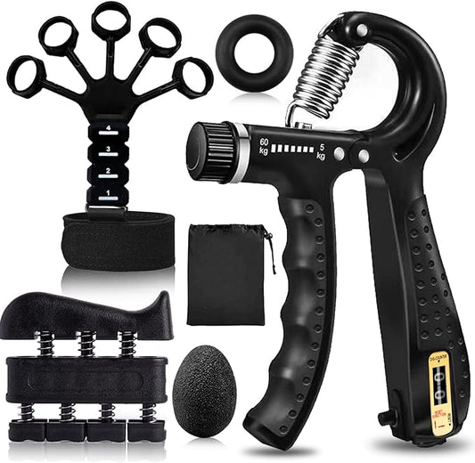 Grip Trainers, Including Forearm Strengtheners, Finger Trainers, Mechanical Counting Grips, Grip Balls, Hand Grippers, Strengthening Devices for Strength Training, Grip Improvement and Hand Exercises (5-Pack)