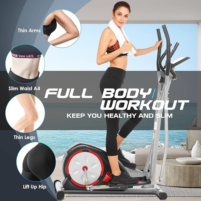 ANCHEER Elliptical Exercise Machine, Elliptical Training Machines with Pulse Rate Grips and LCD Monitor, Elliptical Machine for Home with 8 Resistance Levels Smooth Quiet Driven, Max 350Lbs
