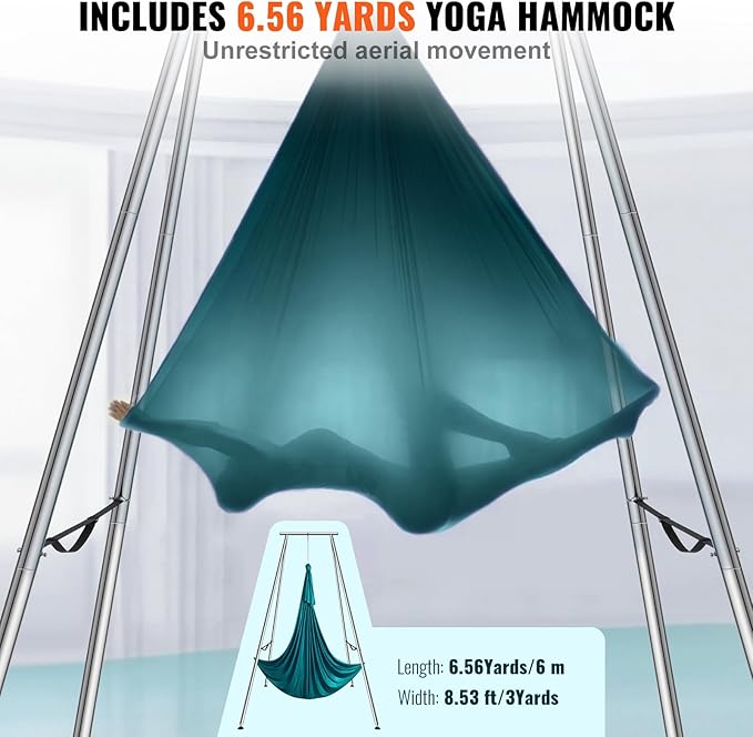 VEVOR Aerial Yoga Frame, 9.67 ft Height Swing Stand, Max 551.15 lbs Load Chrome-Plated Steel Pipe Inversion Yoga Rig for Indoor Outdoor Use