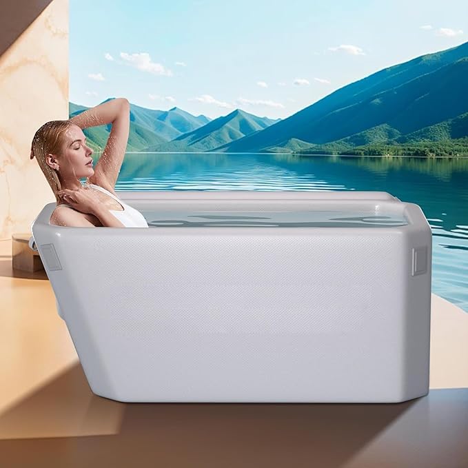 Angled Cold Plunge Tub Portable Ice Bath Tub for Athletes Fitness Recovery Water Chiller Compatible Cold Plunge Outdoor Ice Bathtub (Gray without Logo)