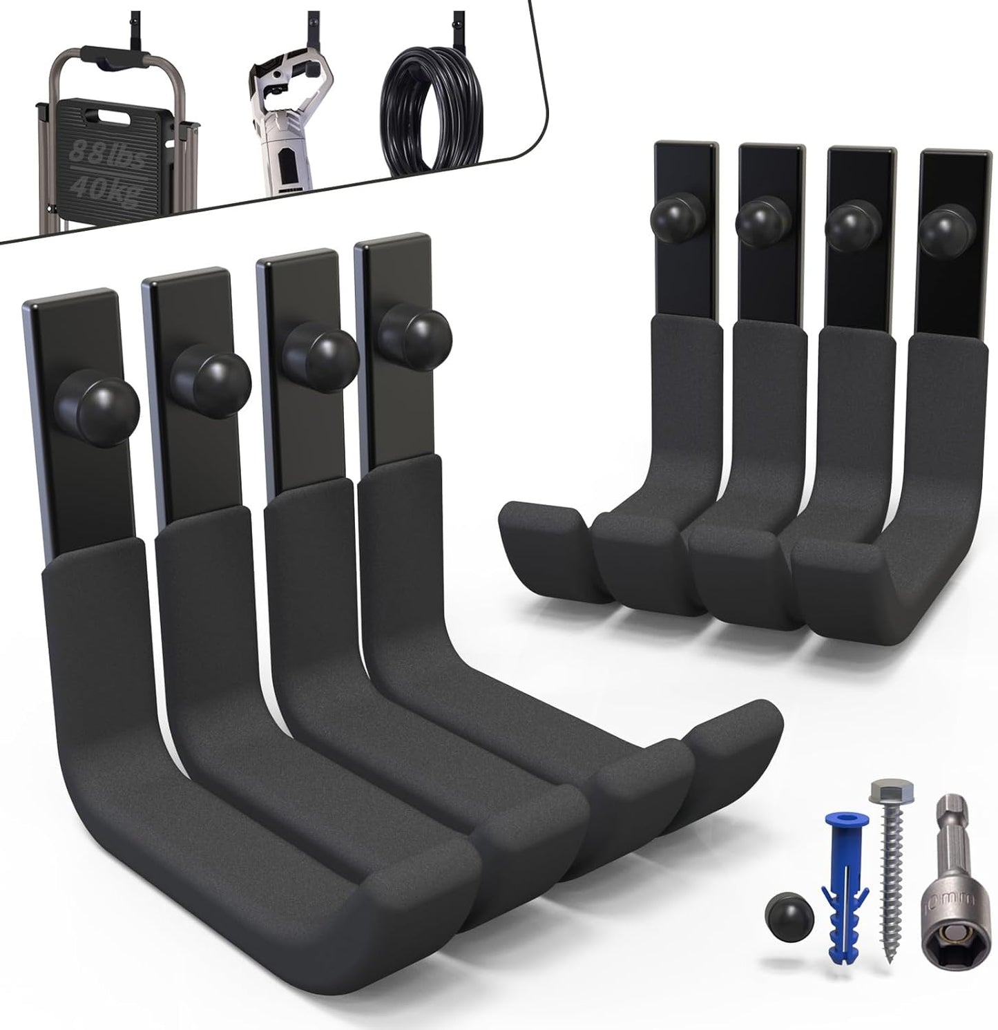 8 Pack Garage Storage Hooks, Ladder Hangers, Steel Wall Mount Hooks, Utility Hooks for Hanging Heavy Duty Shed Tools, Ropes, Garden Hoses, Shovel, Bulk Items, etc.（88lbs, 4Inch）