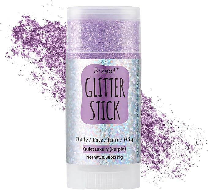 Brzeaf Waterproof Purple Glitter Stick, Shimmery&Not Greasy&Long Lasting, Chunky Glitter for Face/Body/Hair/Eyes, Singer Concert Music Rave Festival, Glitter Stick Makeup for Women Men