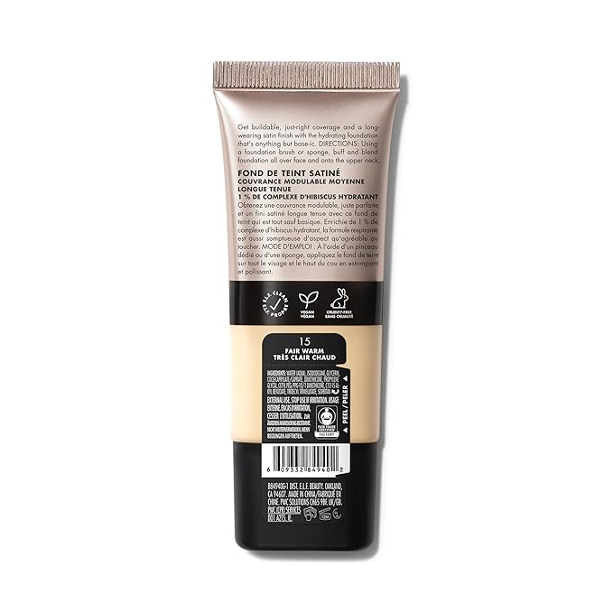 e.l.f. Soft Glam Foundation, Medium Coverage, Long-Lasting & Buildable Foundation For A Smooth, Satin Finish, Vegan & Cruelty-Free, 15 Fair Warm