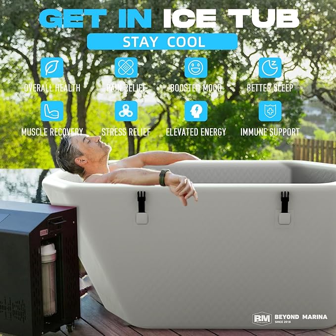 Inflatable Ice Bath Tub for Athletes - Slanted-Edge Cold Plunge Tub Compatible Water Chiller, Insulated Lid, EVA Groundsheet, Backpack, 120 Gallon, 61" L x 31.5" W x 24.8" H
