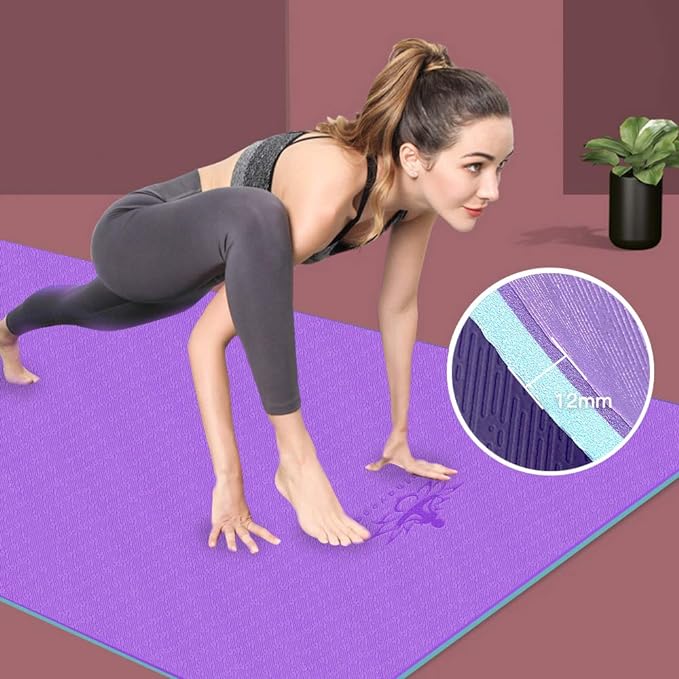 Hatha Yoga Extra Thick TPE Yoga Mat - 72"x 32" Thickness 1/2 Inch -Eco Friendly SGS Certified - With High Density Anti-Tear Exercise Bolster For Home Gym Travel & Floor Outside